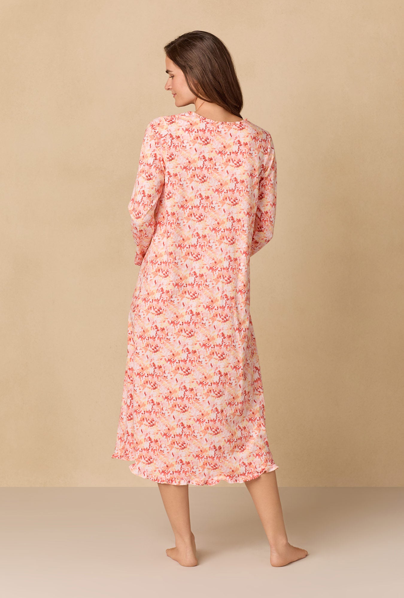 A lady wearing Rosewood Leaves Long Cotton Knit Nightgown