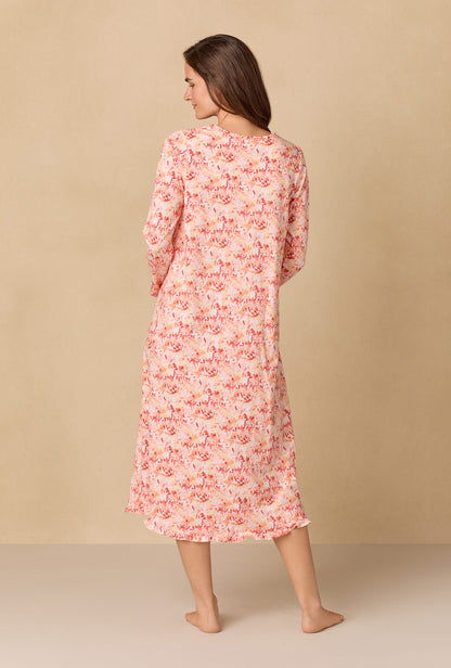 A lady wearing Rosewood Leaves Long Cotton Knit Nightgown