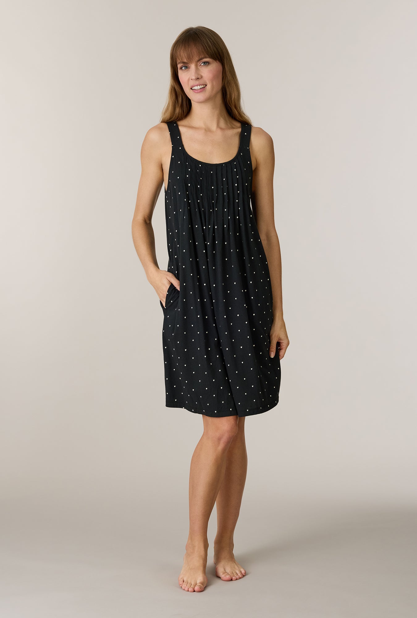 A lady wearing Midnight Hearts Cotton Short Chemise