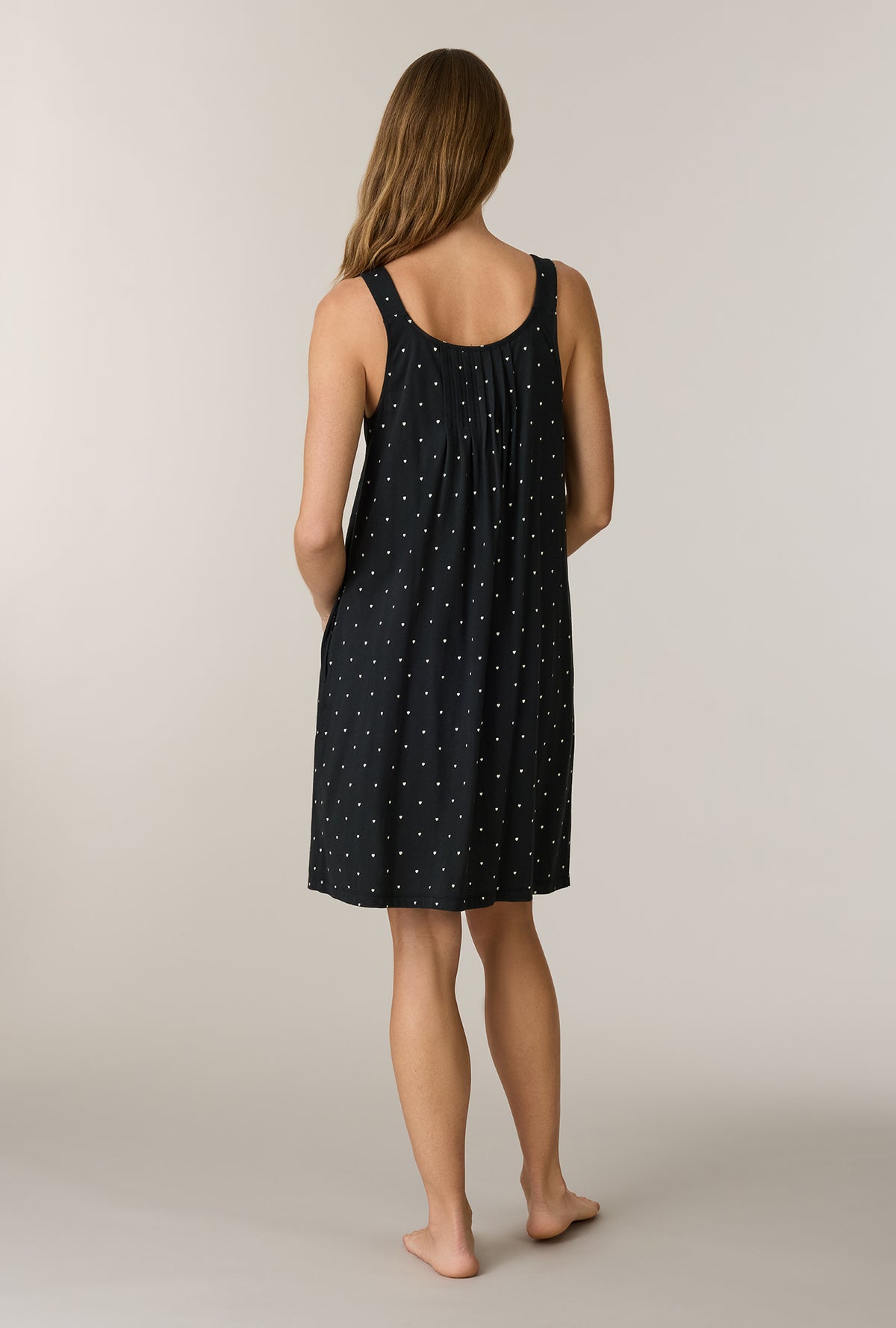 A lady wearing Midnight Hearts Cotton Short Chemiseback view