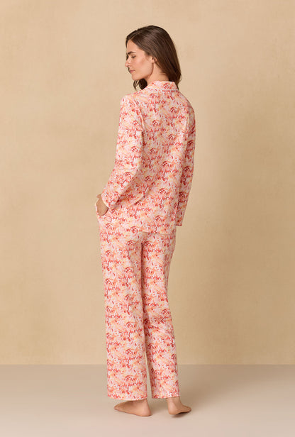 A lady wearing Rosewood Leaves Long Cotton Knit Pajama