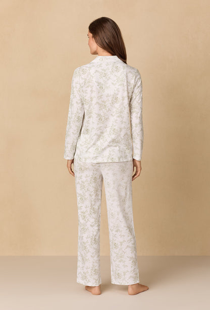 A lady wearing Whispering Rose Toile Long Cotton Knit Pajama