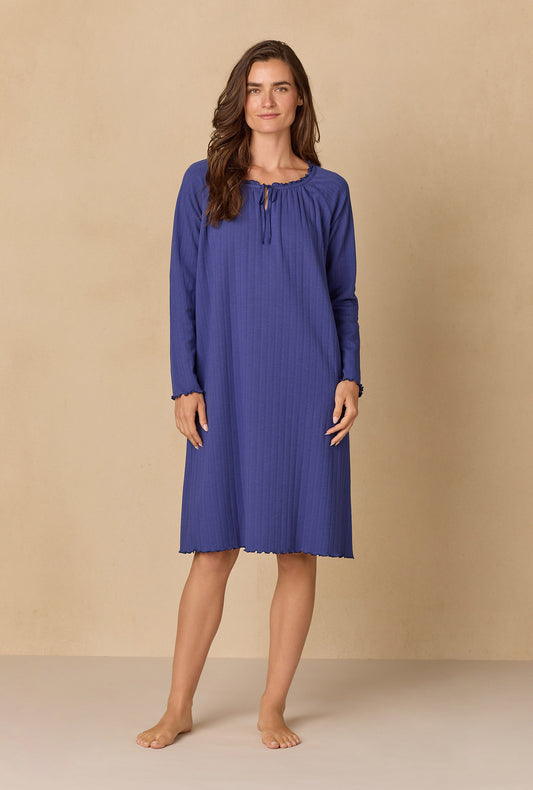 A lady wearing Navy Pointelle Waltz Nightgown