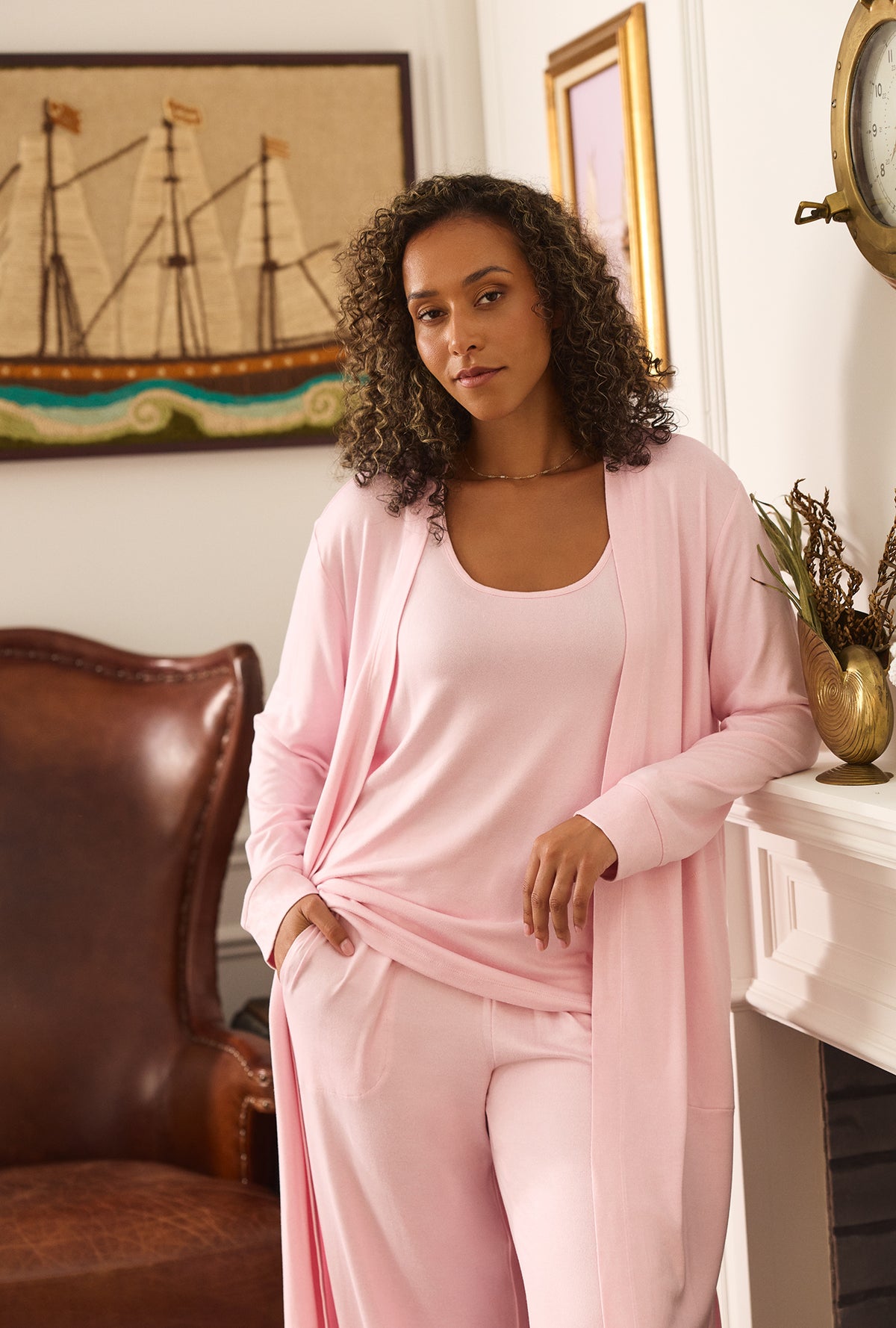 Heather Blush 3-Piece Brushed Sweater Knit Pajama Set
