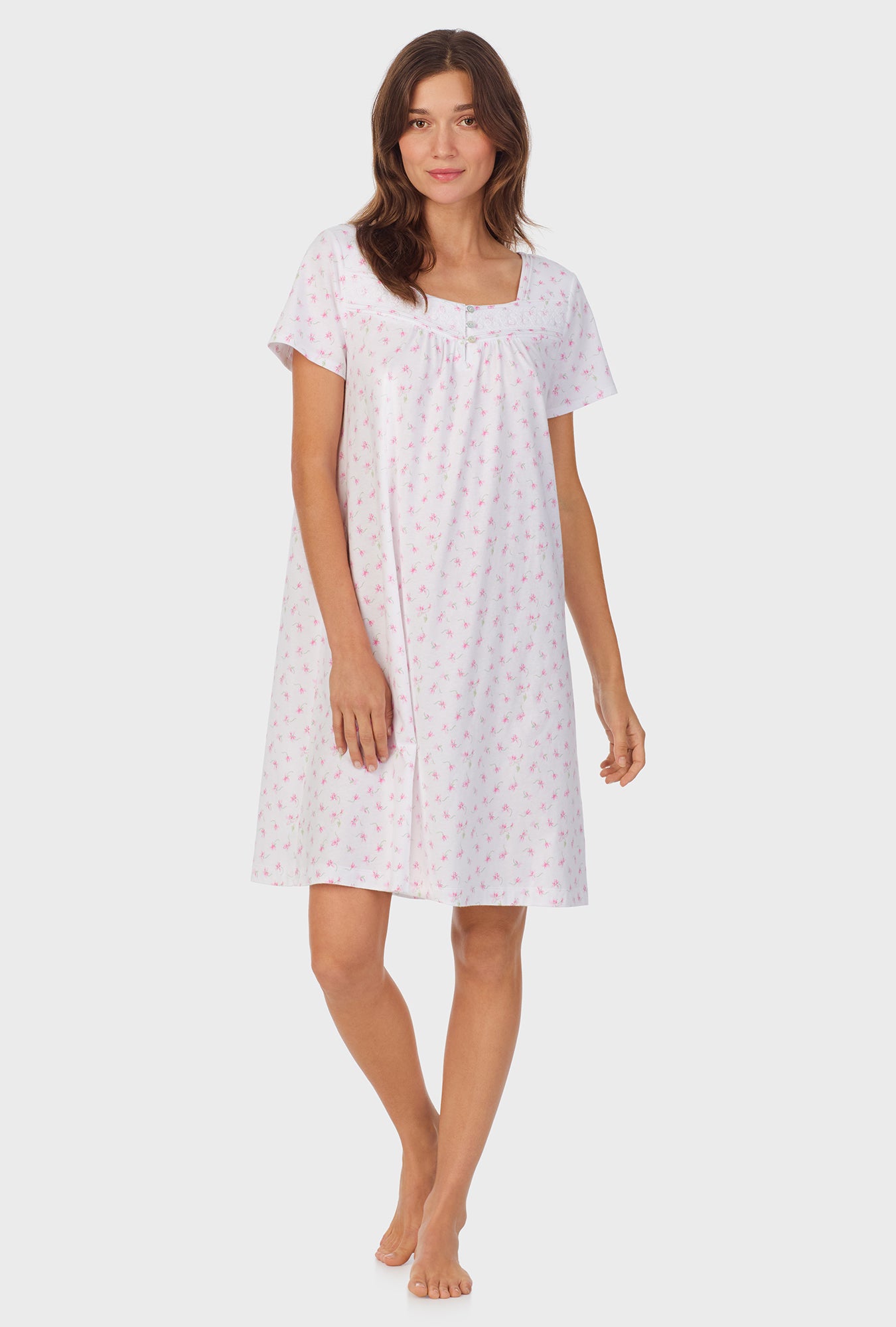 A lady wearing Mini Floral Cotton Short Nightgown