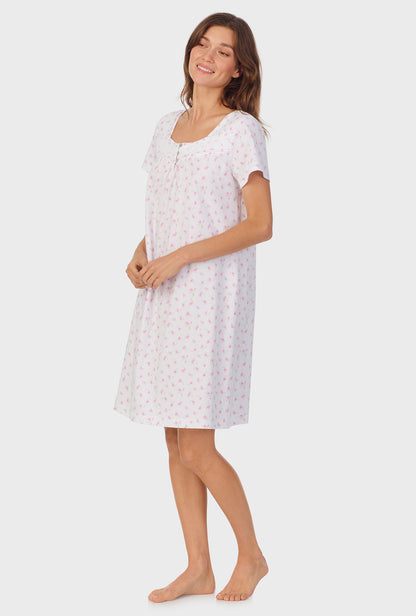 A lady wearing Mini Floral Cotton Short Nightgown