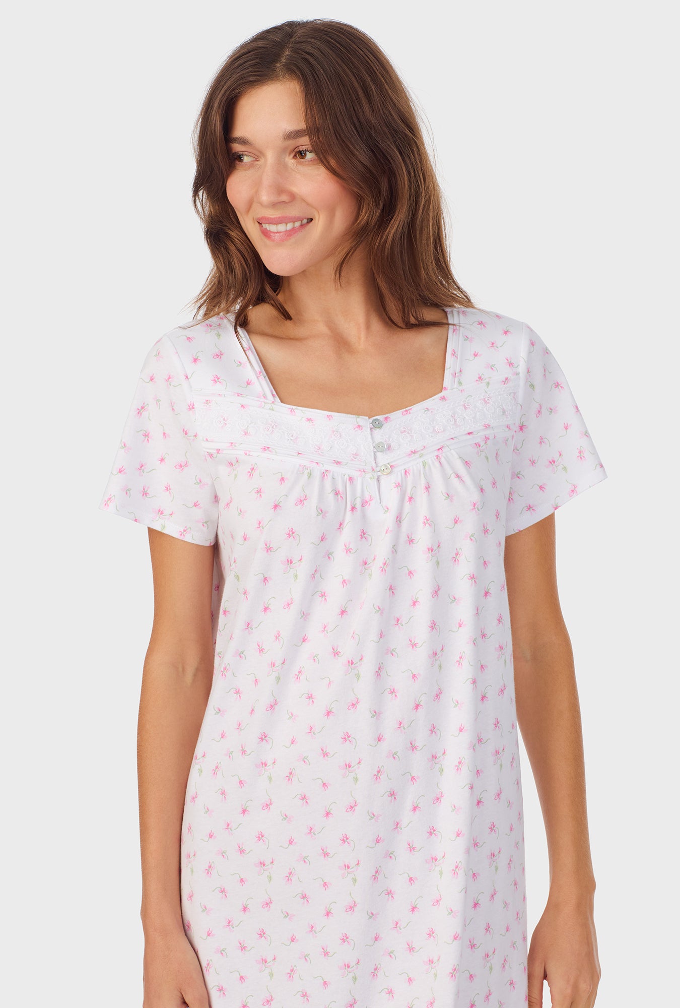 A lady wearing Mini Floral Cotton Short Nightgown