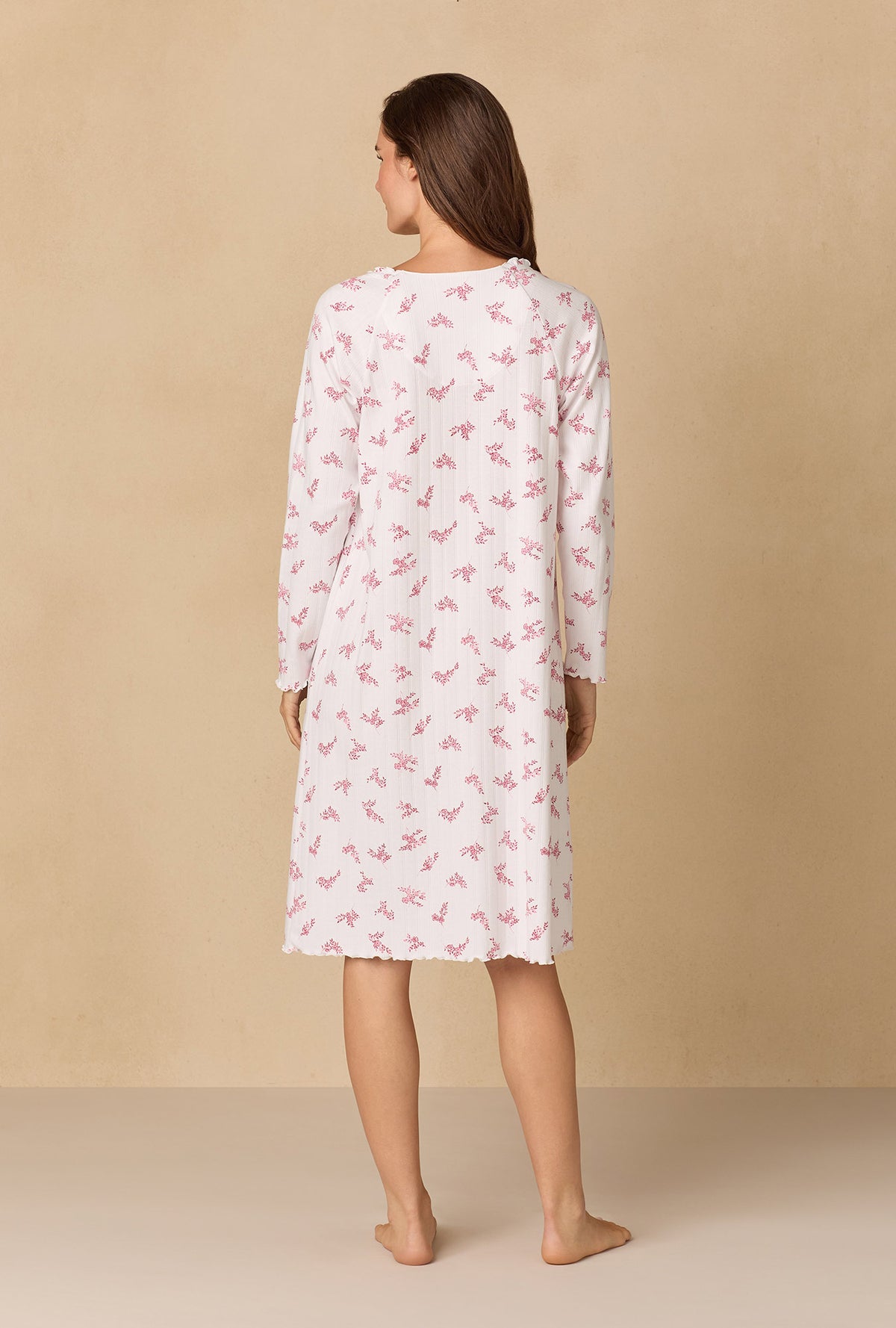A lady wearing Winter Bloom Cotton Pointelle Waltz Nightgown