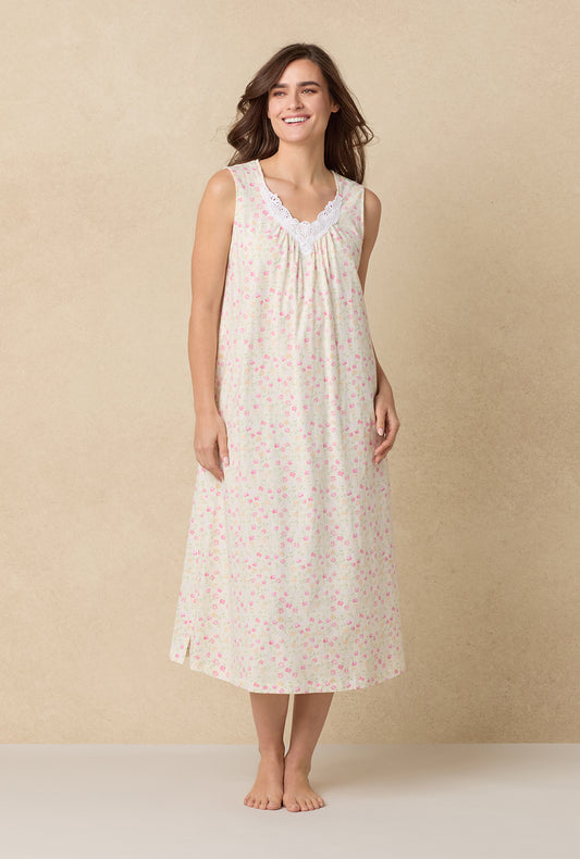 A lady wearing Spring Ditsy Cotton Ballet Nightgown