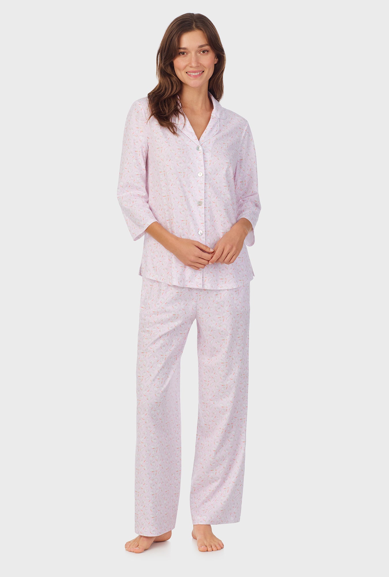 A lady wearing Sweet Bunny Cotton Long Pajama Set