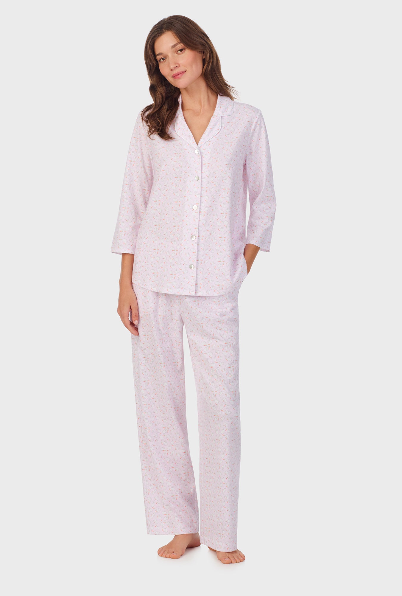 A lady wearing Sweet Bunny Cotton Long Pajama Set