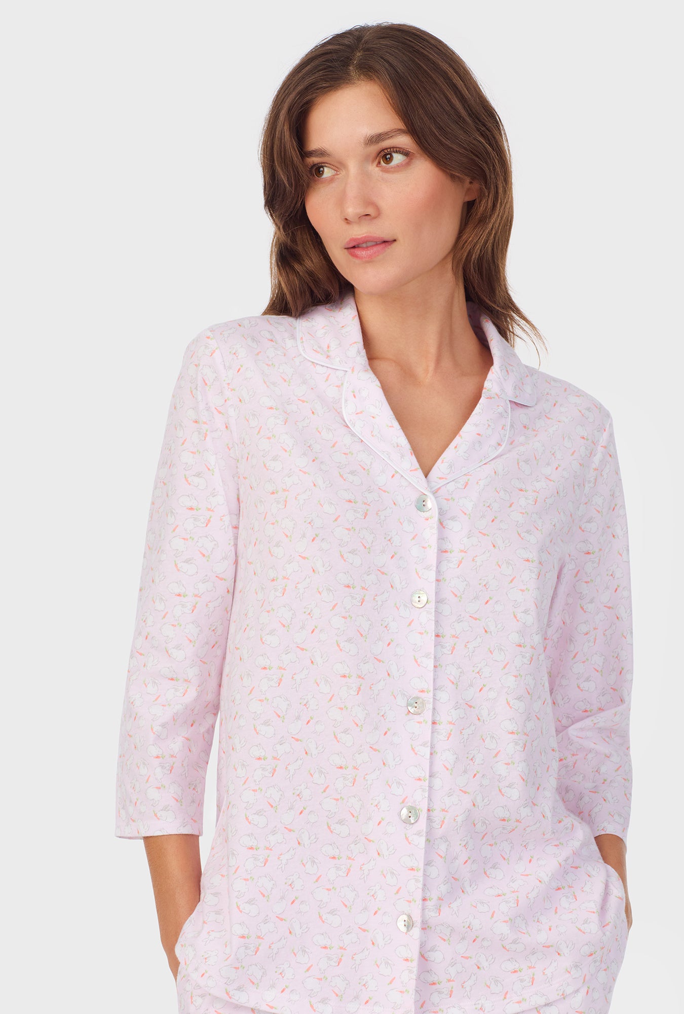 A lady wearing Sweet Bunny Cotton Long Pajama Set