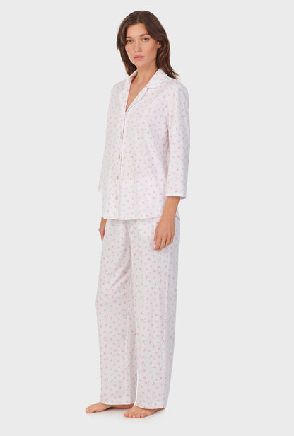 A lady wearing Mini Floral Cotton Long Pajama Set