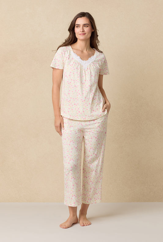 A lady wearing A lady wearing Spring Ditsy Cotton Short plus Nightgown