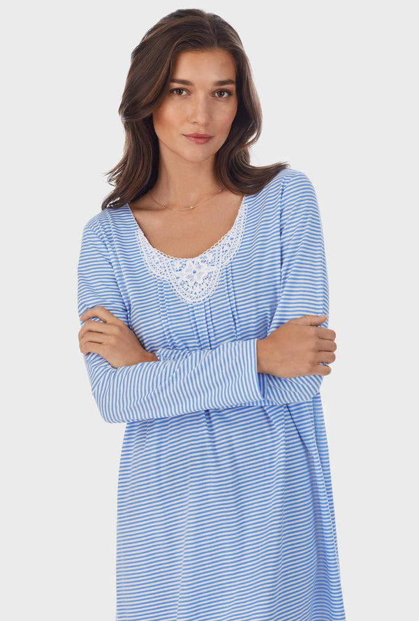 Blue Stripe Cotton Short Nightgown – Carole Hochman