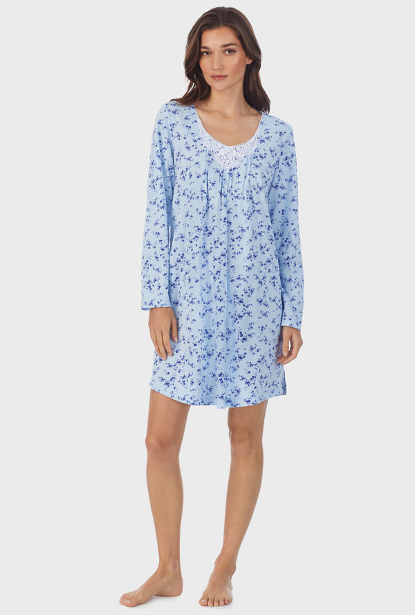 Aqua Floral Cotton Short Nightgown – Carole Hochman