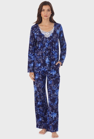 picture of Navy Floral Cotton Long Pajama Set
