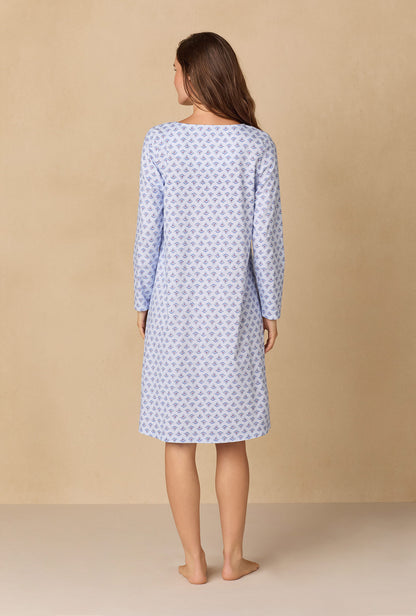 A lady wearing Blue Dreams Waltz Cotton Knit Nightgown