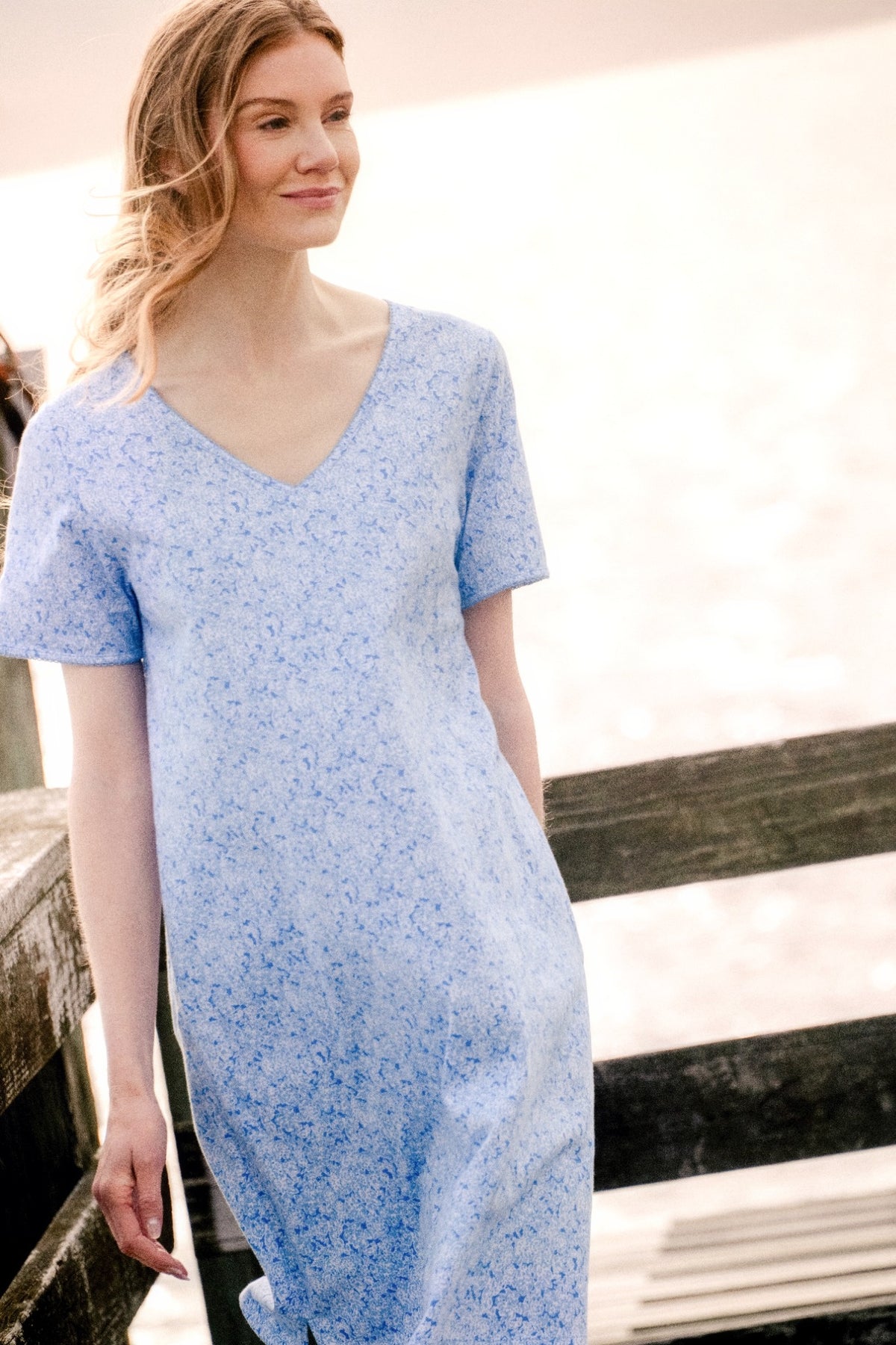 Ultramarine Floral Short Sleeve Cotton Short Sleepshirt