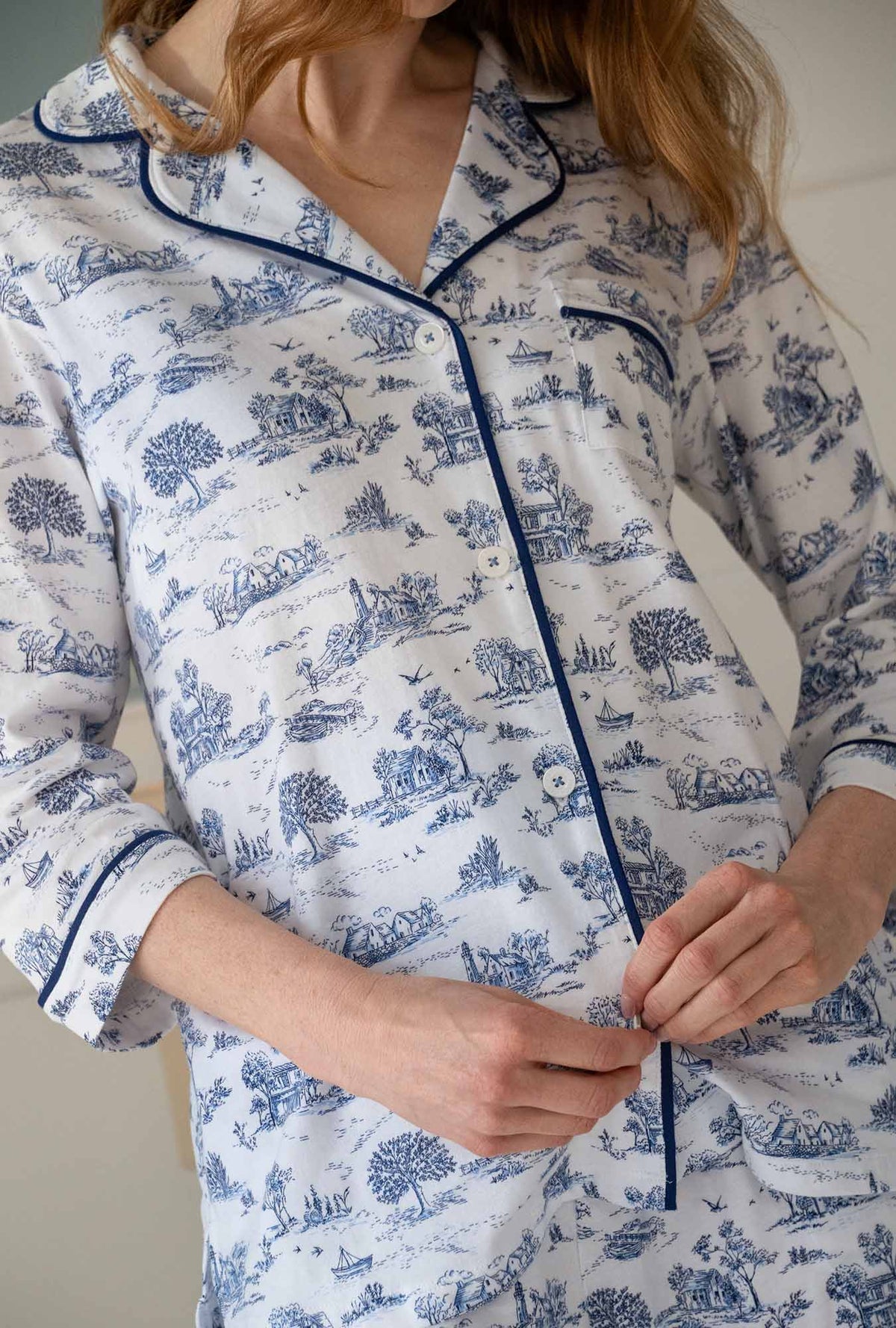 White Countryside Cotton Long Pajama Set