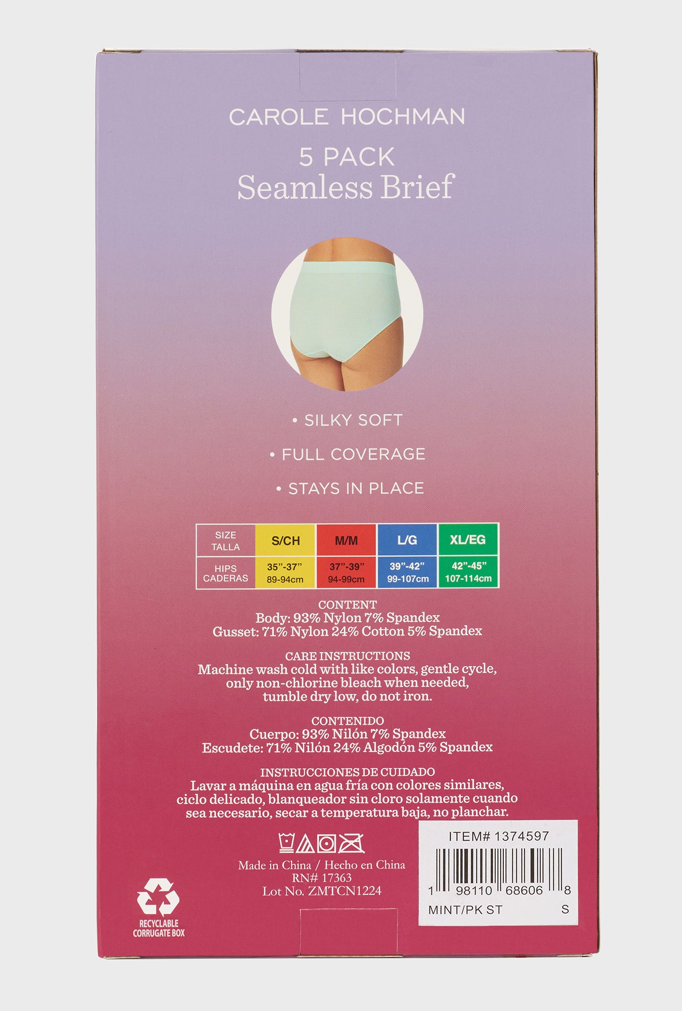 Box of Carole Hochman Seamless Briefs with a 5-pack 