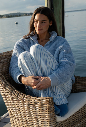 Coastal Stripe Sherpa Zip Top & Stretch Fleece Pajama Set