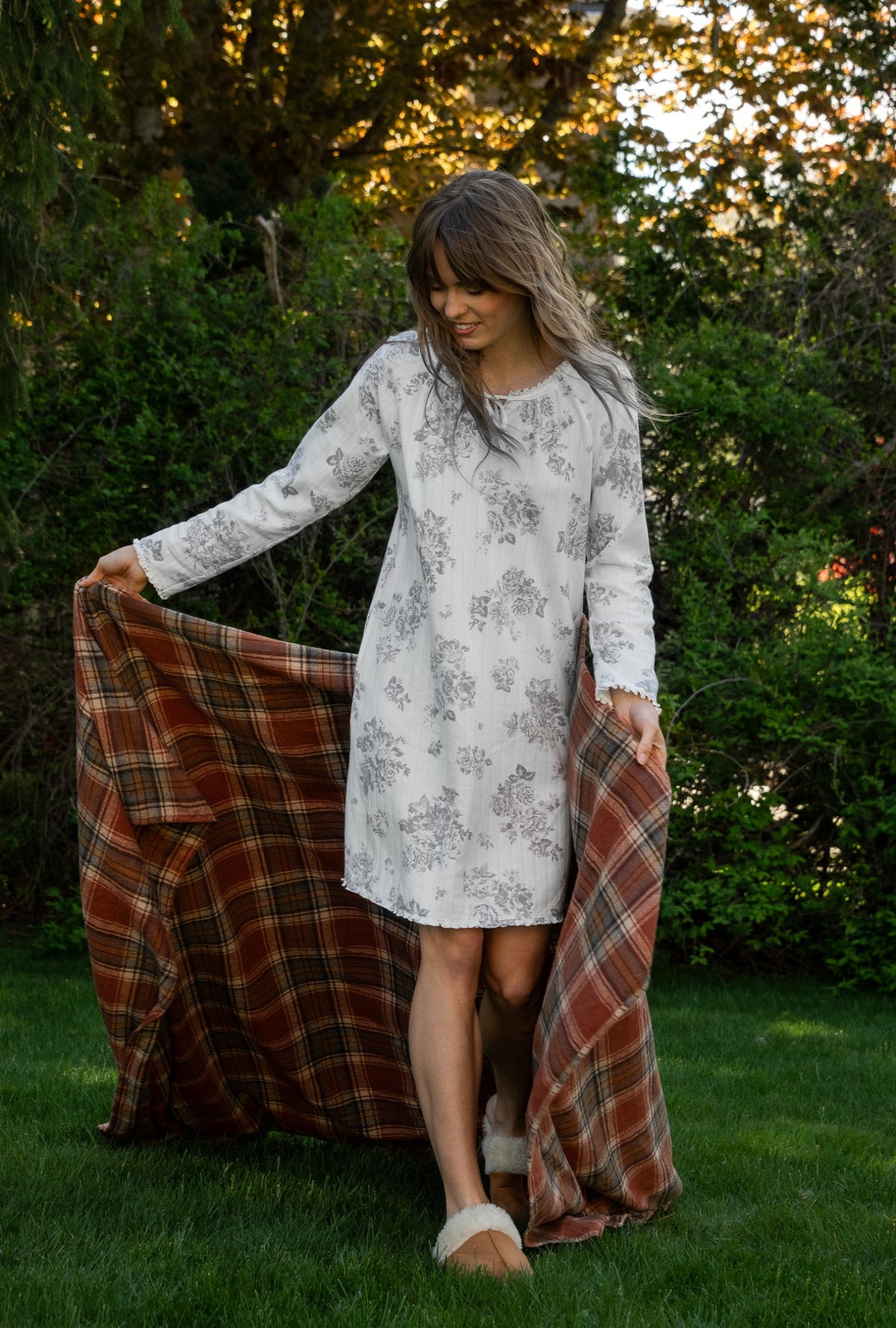 Morning Mist Long Sleeve Cotton Pointelle Short Nightgown