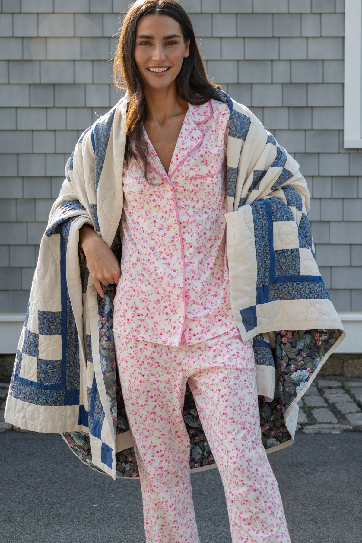 Sweet Rosebuds Cotton Notch Collar Long Pajama Set