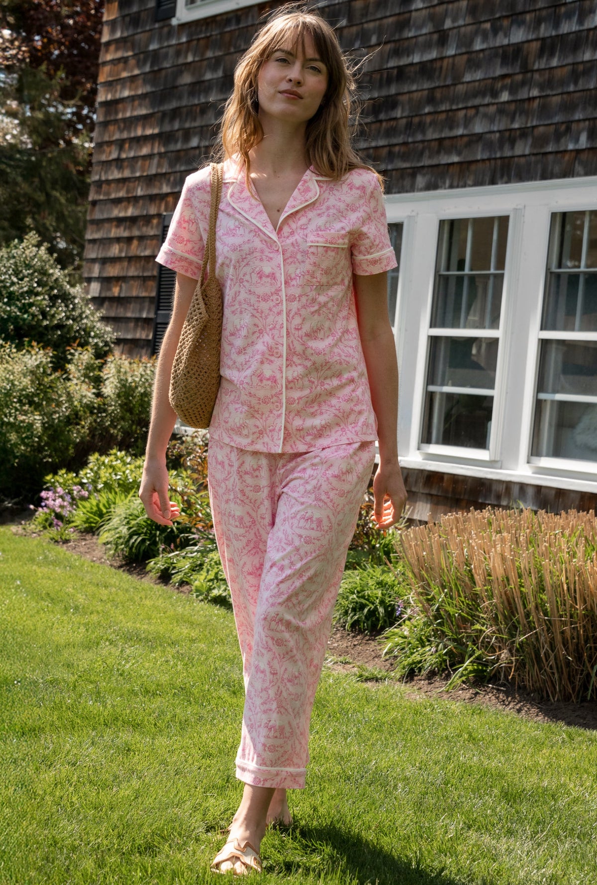 Fairytale Toile Cotton Notch Collar Capri Pajama Set