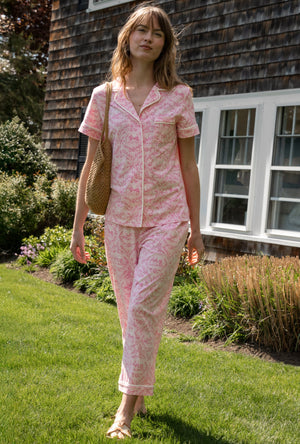 Fairytale Toile Cotton Notch Collar Capri Pajama Set