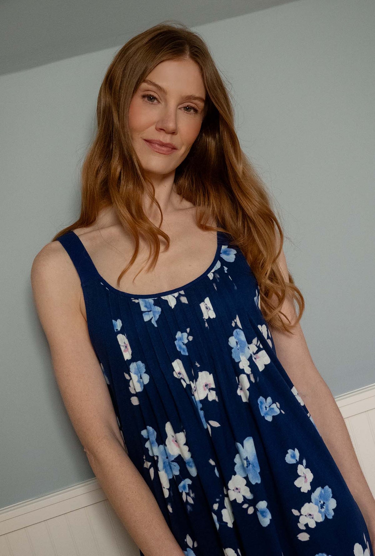Blue Depths Blooms Cotton Short Chemise