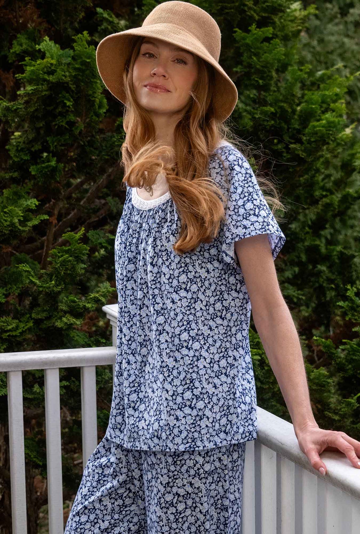 Blue Depths Floral Cotton Capri Pajama Set