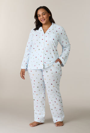 A lady wearing plus size Holiday Keepsakes Cotton Long Pajama Set