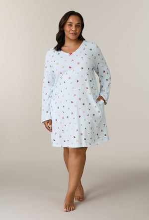 A lady wearing plus size Holiday Keepsakes Cotton Short Nightgown