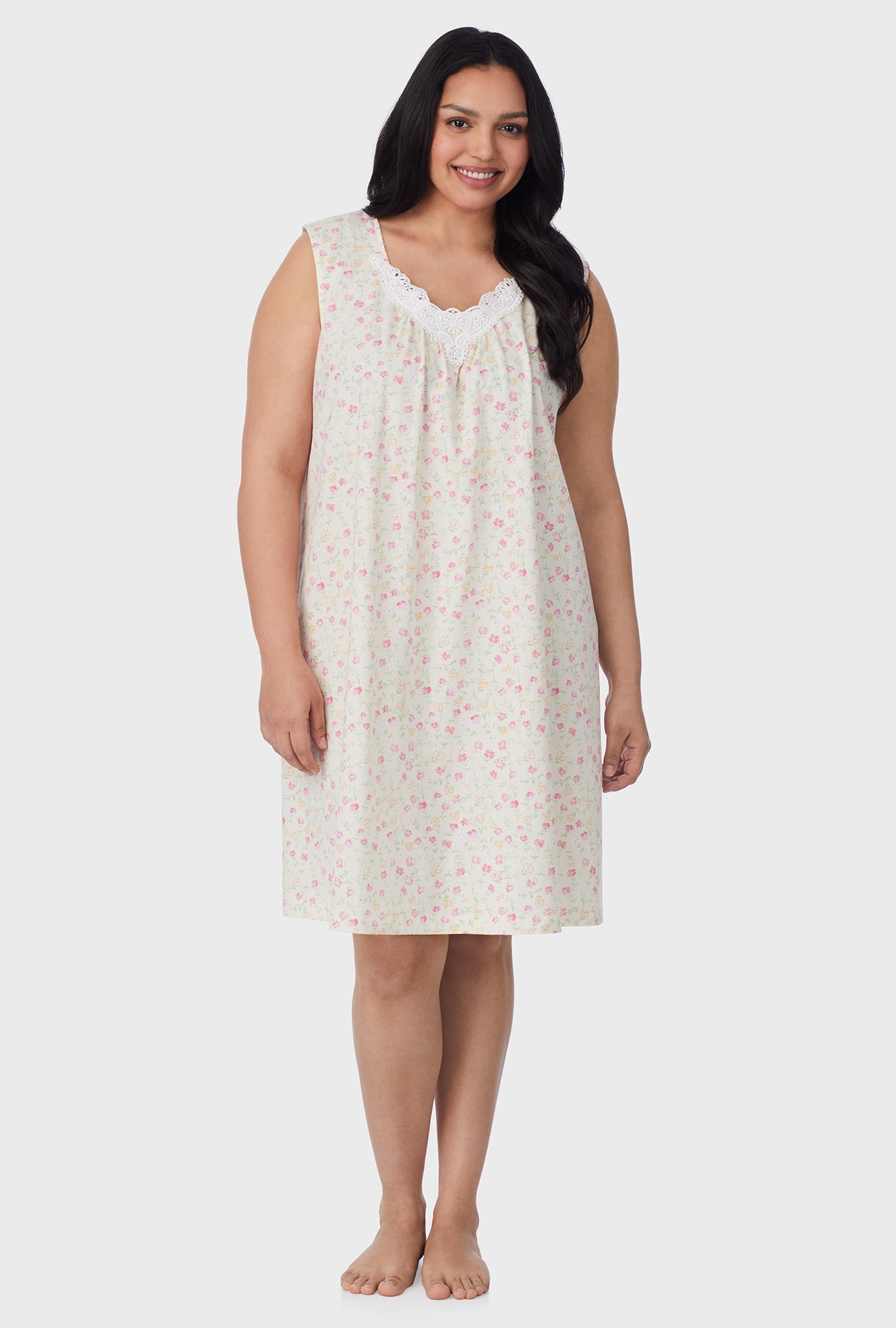 A lady wearing Spring Ditsy Cotton Short plus Nightgown