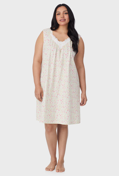 A lady wearing Spring Ditsy Cotton Short plus Nightgown