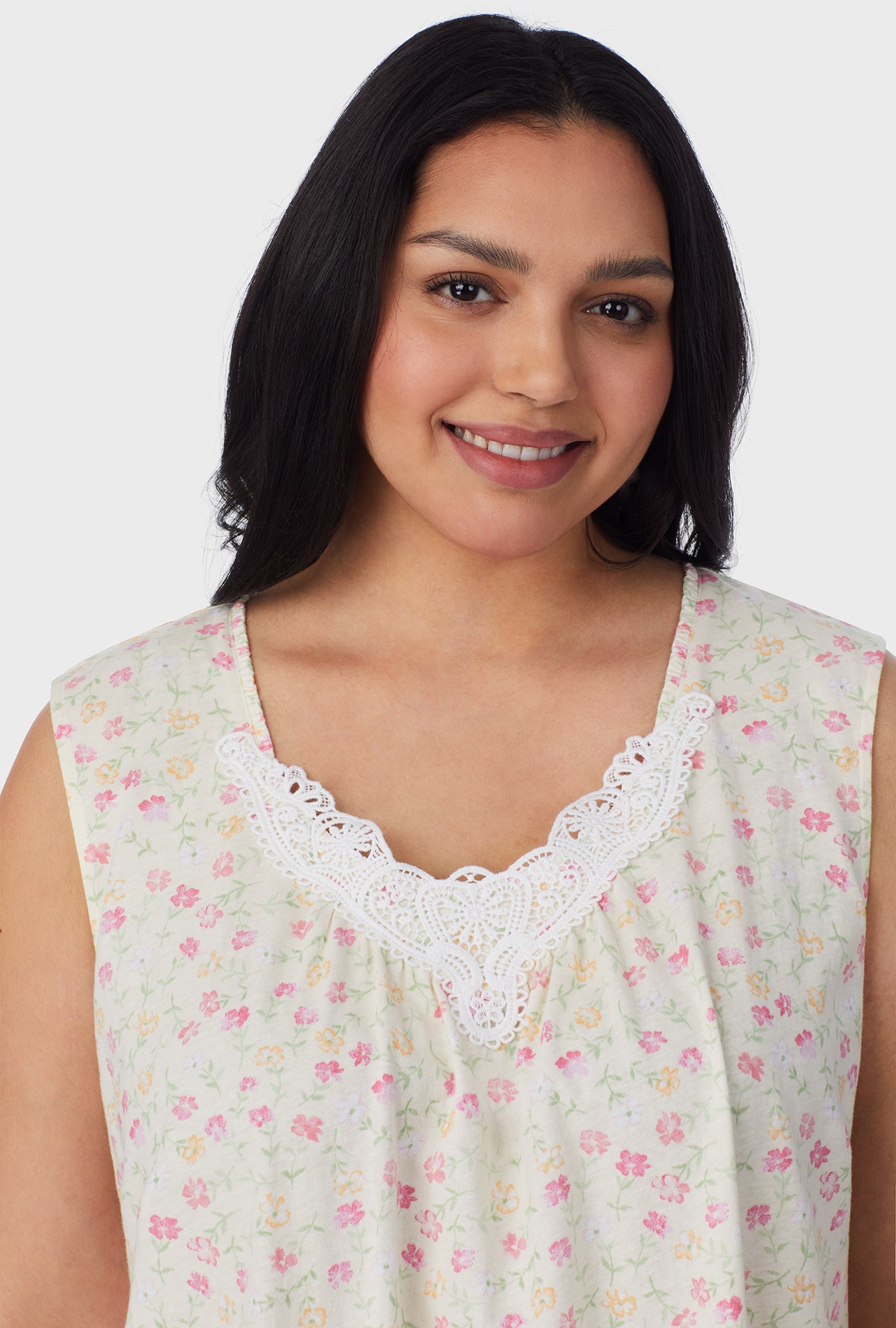 A lady wearing Spring Ditsy Cotton Short plus Nightgown