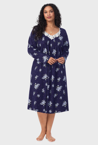 Navy Bouquet Cotton Waltz Nightgown