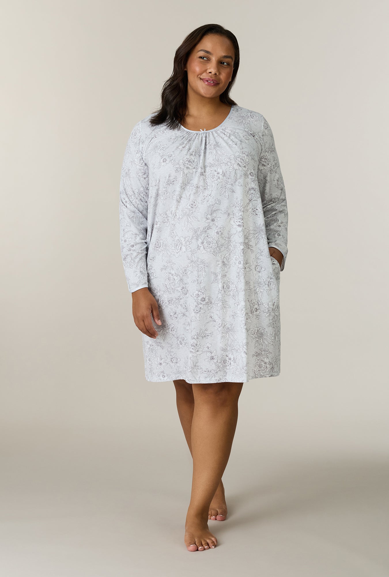A lady wearing Whisper Garden Cotton Short Nightgown