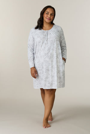 A lady wearing plus size Whisper Garden Cotton Short Nightgown