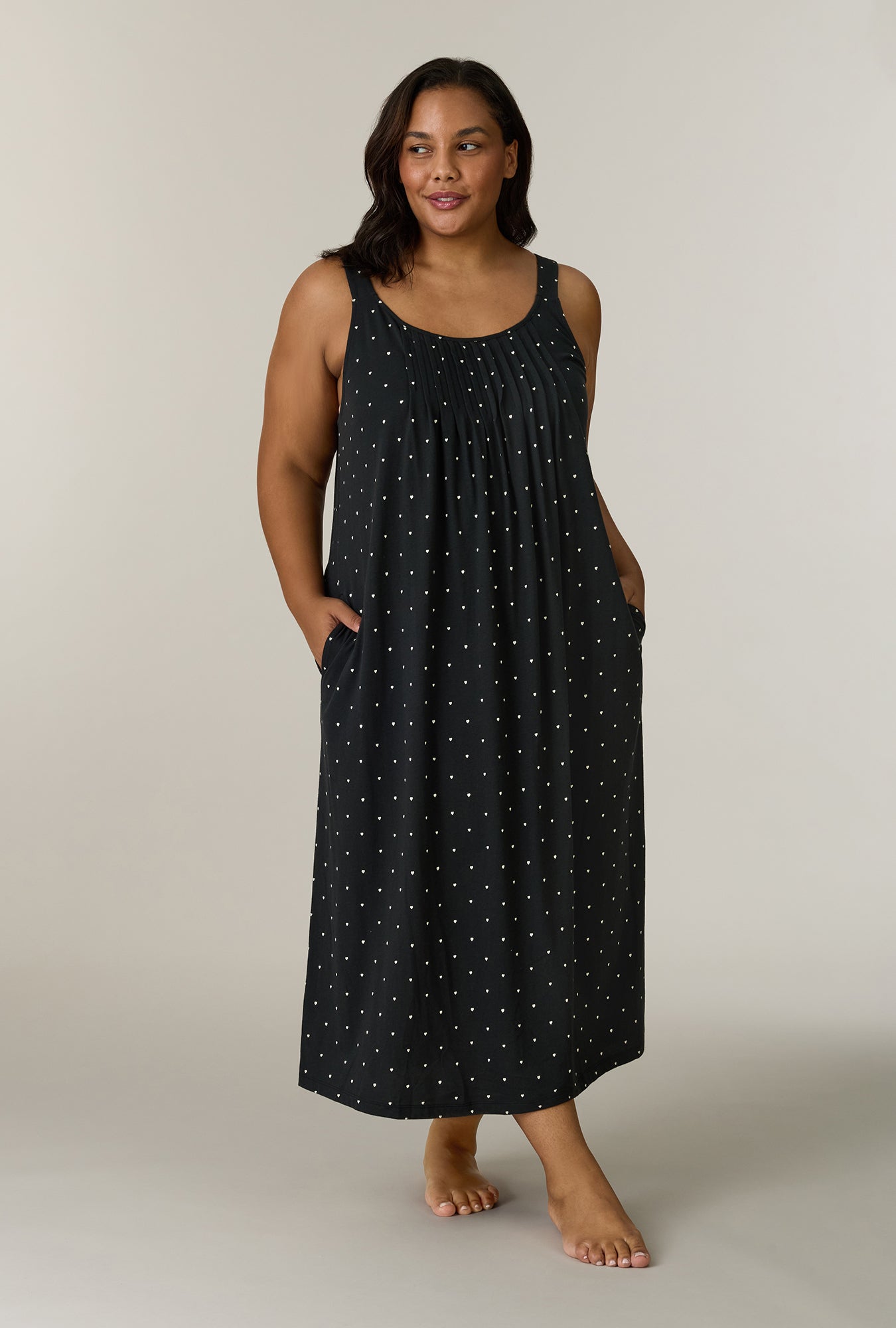 A lady wearing Midnight Hearts Cotton Long Chemise