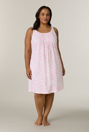 A lady wearing plus size Sweet Rosebuds Cotton Short Chemise