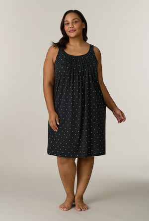 A lady wearing plus size Midnight Hearts Cotton Short Chemise