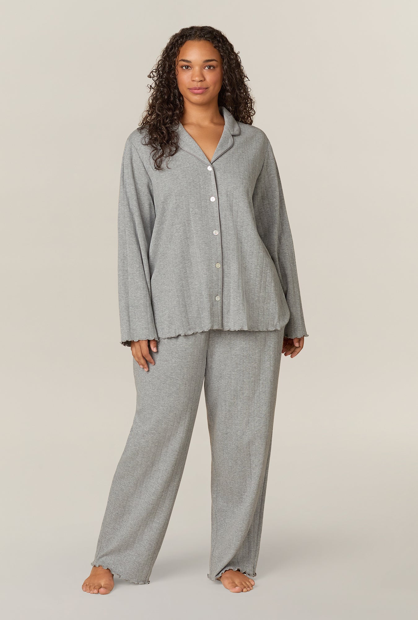 Heather Grey Pointelle Long Pajama Set - Carole Hochman